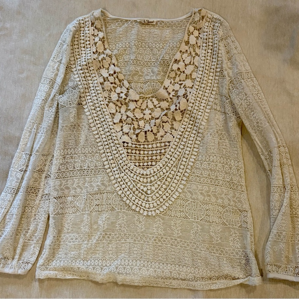 Hem & Thread Cream Lace V-Neck Blouse